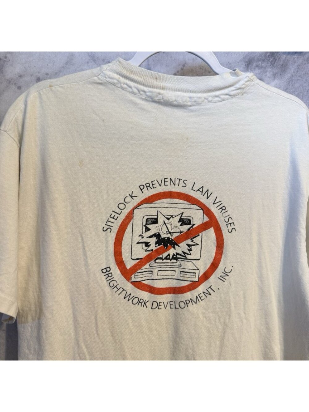 Vintage Computer Virus T Shirt White Single Stitch 90s Technology Tee XL